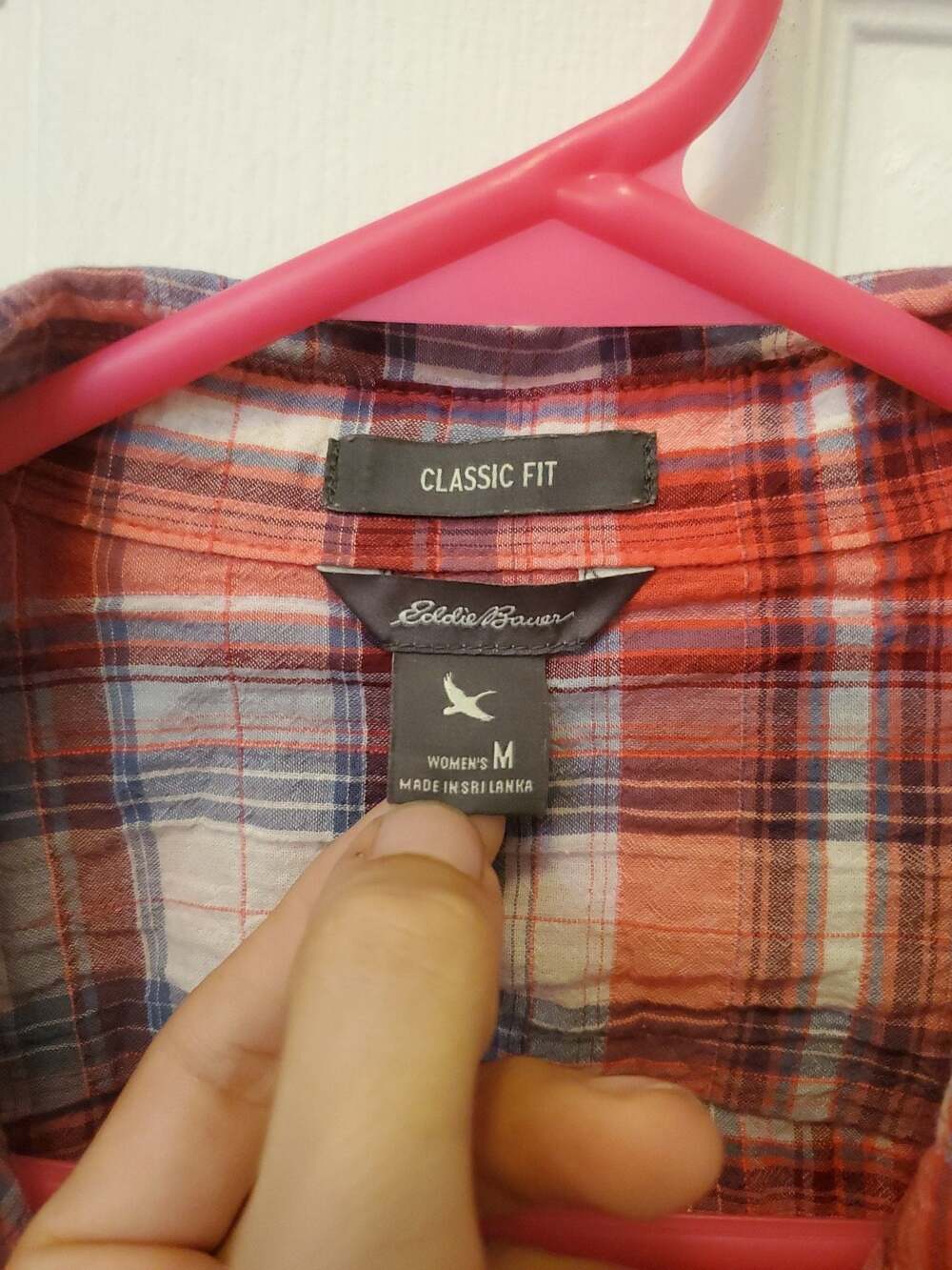 Eddie Bauer Women's Classic Fit Red Plaid Short Sleeve Button-Up Shirt - Picture 2 of 6